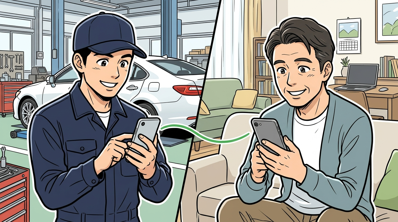 整備士とお客様がLINEでつながるイメージ